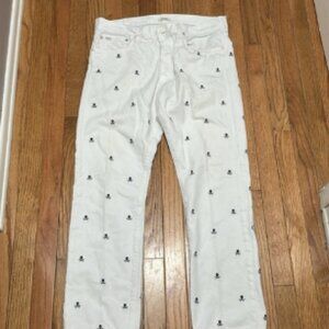 Men’s Ralph Lauren White Pants with Black Skull Embroidery Waist 34 Inseam 30
